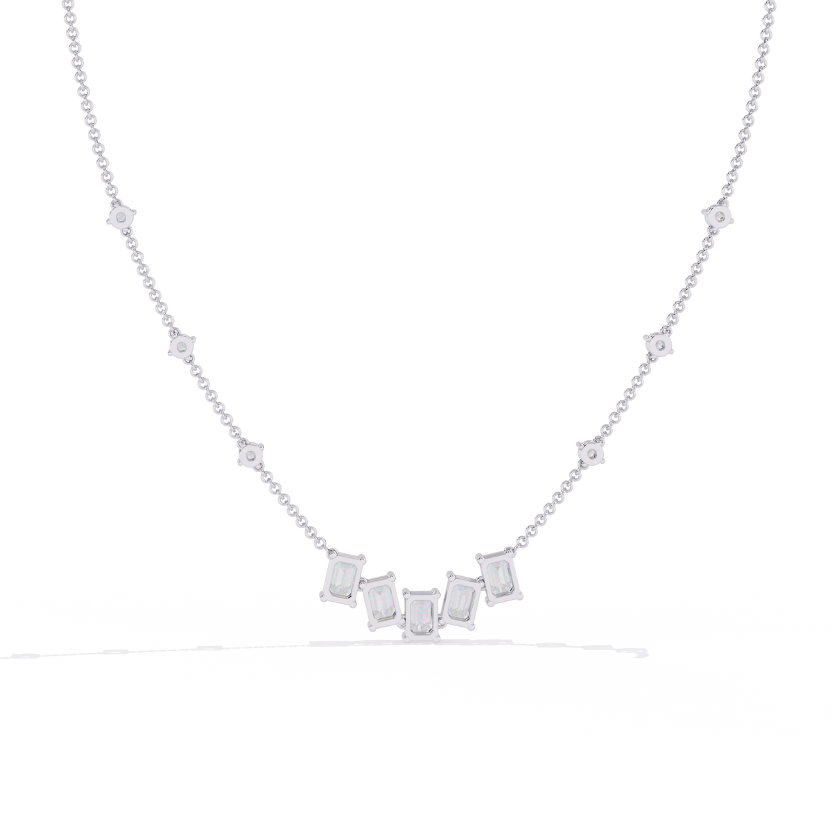 Emerald and Round Cut 3.28 Ct Lab Grown Diamond Unique Prong Set Multiple Necklace as a Gift for her - HIGHCARAT DIAMONDS