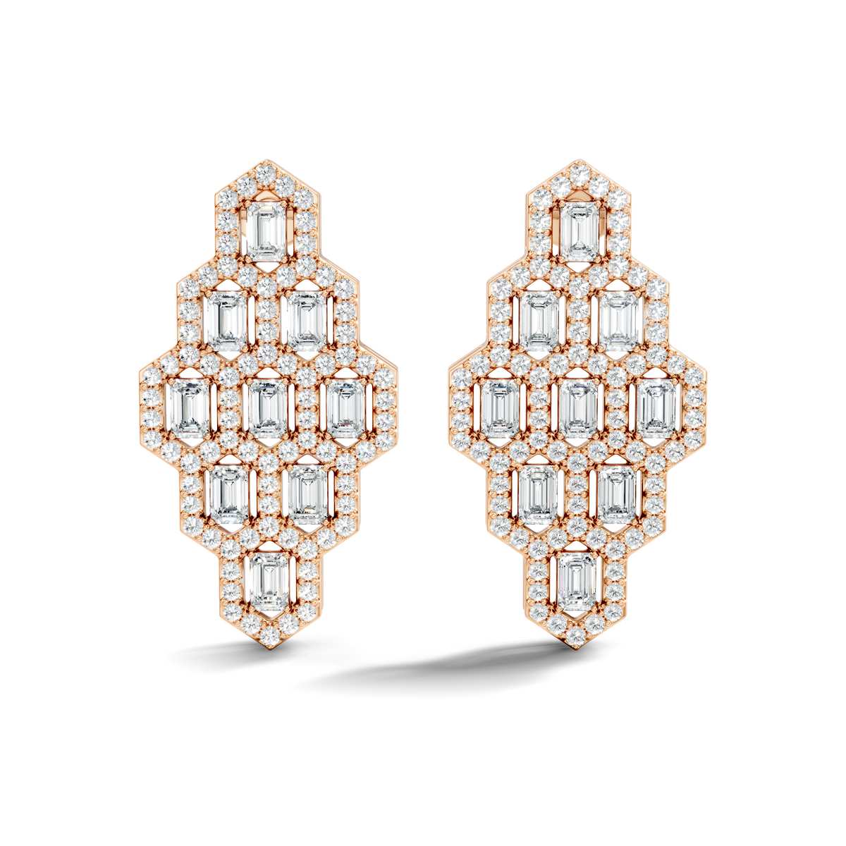 Emerald & Round Shape Natural, Lab Grown Diamond 18k Solid Rose Gold Dainty Wear Women Diamond Earrings - HIGHCARAT DIAMONDS