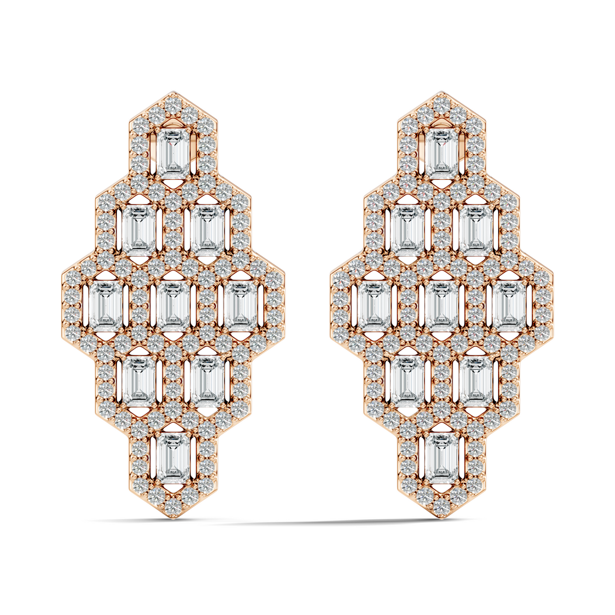 Emerald & Round Shape Natural, Lab Grown Diamond 18k Solid Rose Gold Dainty Wear Women Diamond Earrings - HIGHCARAT DIAMONDS