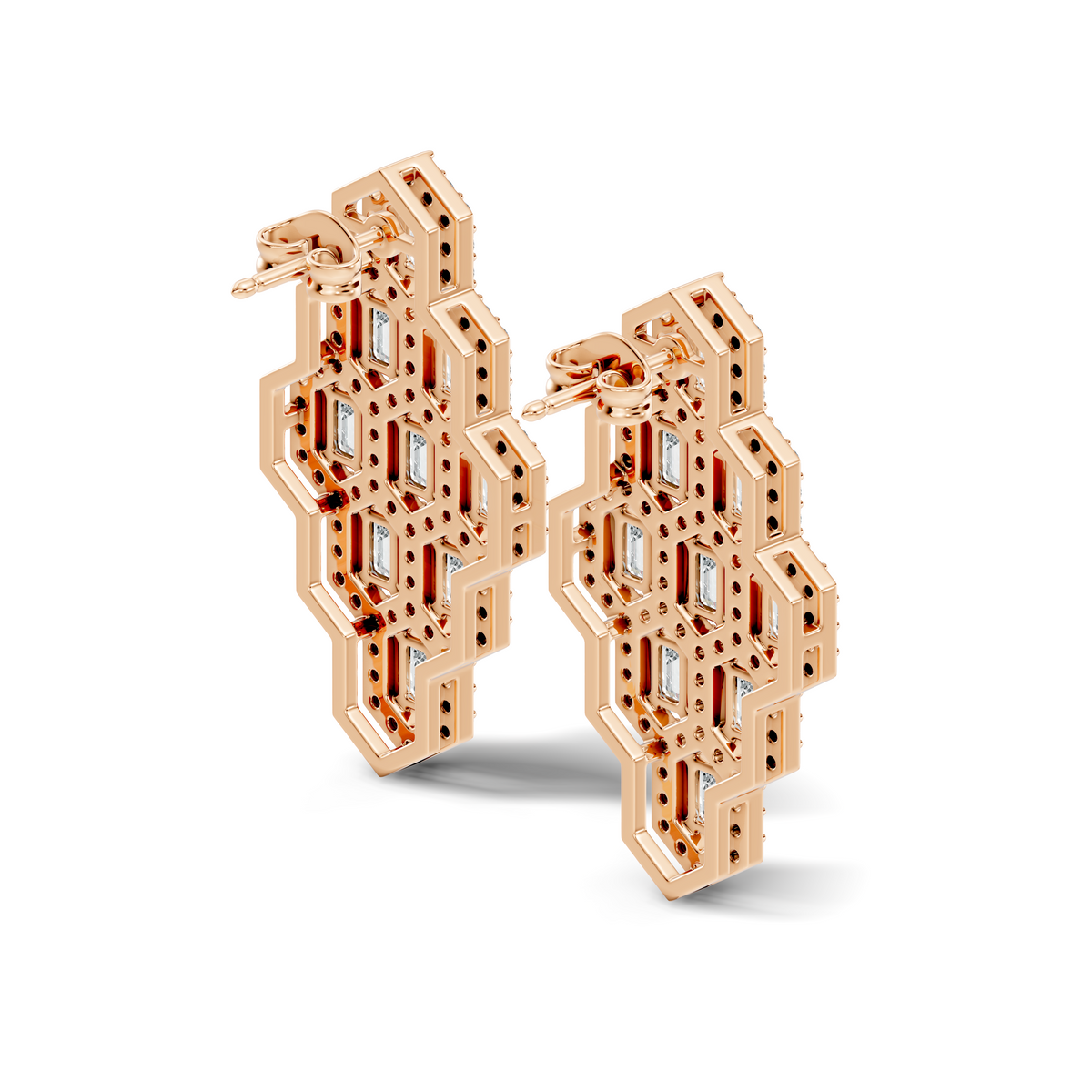 Emerald & Round Shape Natural, Lab Grown Diamond 18k Solid Rose Gold Dainty Wear Women Diamond Earrings - HIGHCARAT DIAMONDS