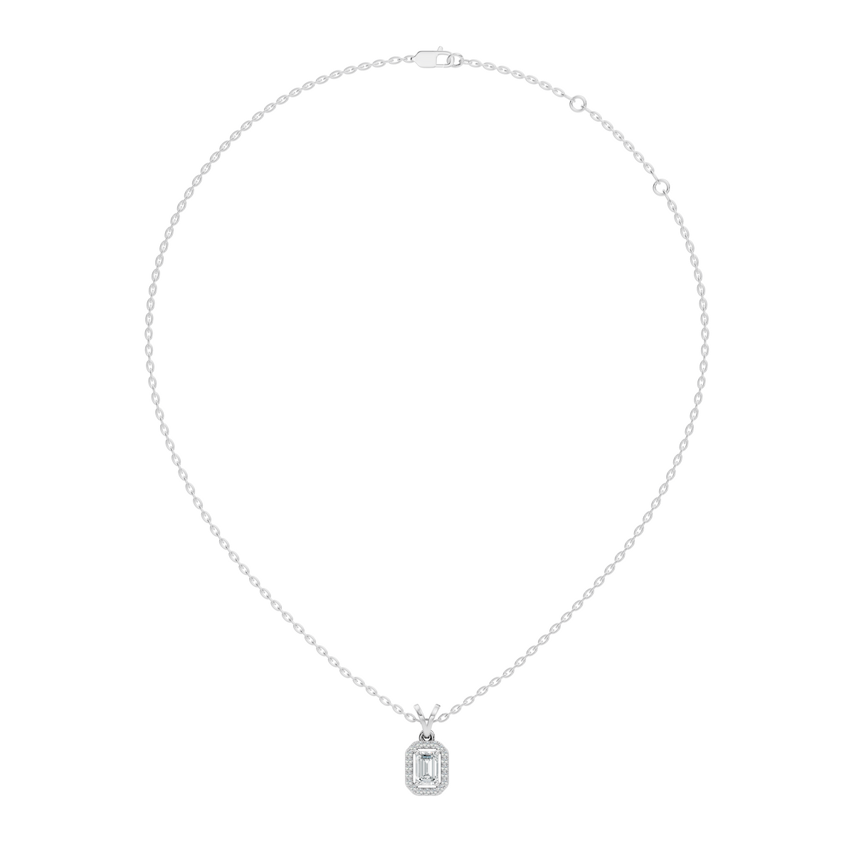 Emerald Cut Lab-Grown Diamond Halo Pendant Perfect Gift For Women's - HIGHCARAT DIAMONDS