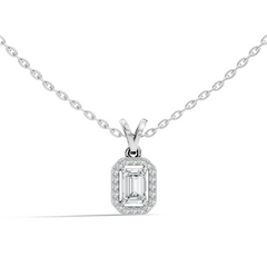 Emerald Cut Lab-Grown Diamond Halo Pendant Perfect Gift For Women's - HIGHCARAT DIAMONDS