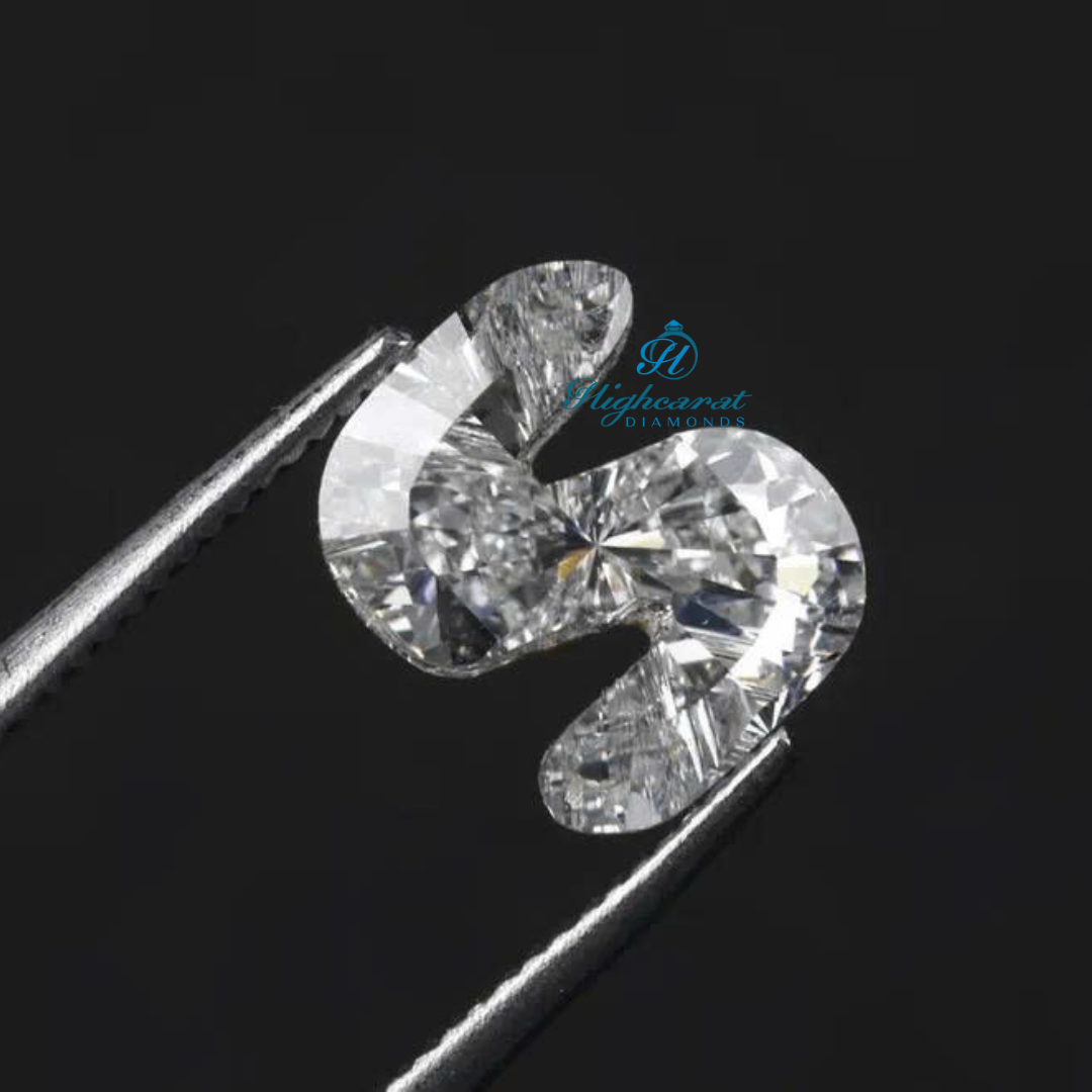 S letter shape loose lab grown diamond featuring precision cut facets and polished finish