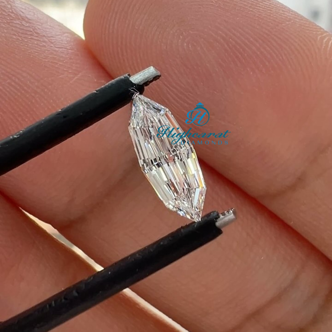 High Clarity Marquise Step Cut Lab Grown Diamond with crisp lines and structured appearance