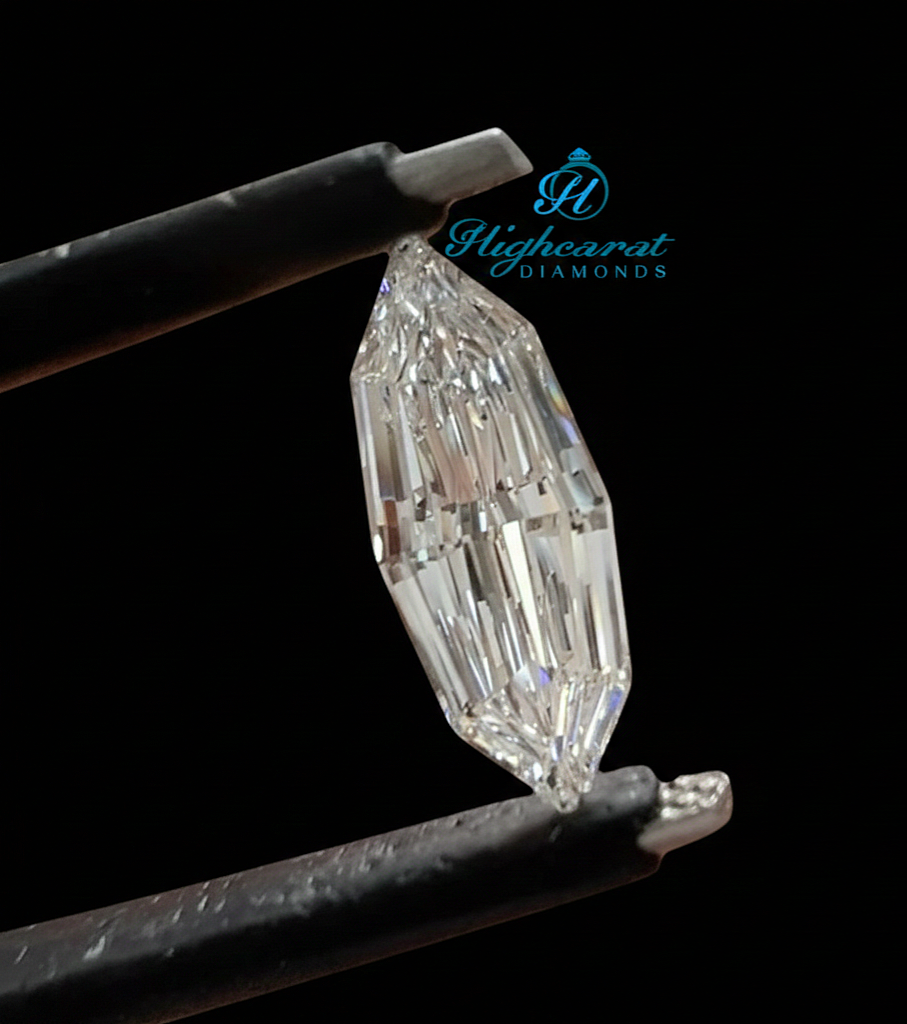 Fancy Marquise Step Cut Lab Grown Diamond featuring elongated proportions and mirror like faceting