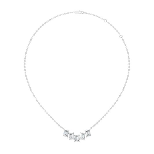 Rose gold bar necklace with emerald cut lab grown diamonds