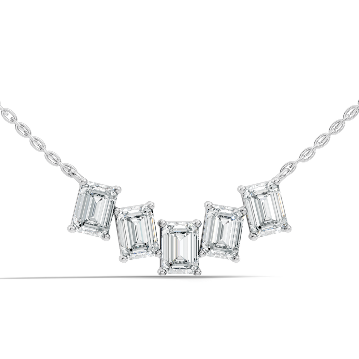 Modern rose gold necklace with five emerald cut diamonds