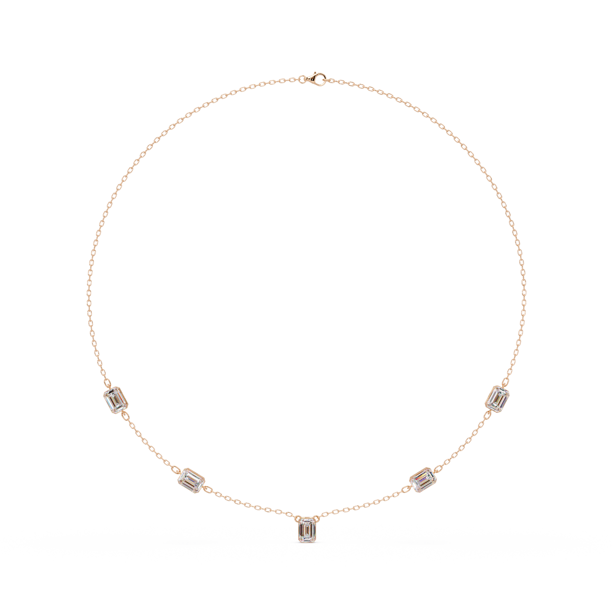 Five Stone Emerald Cut Lab Grown Diamond Station Necklace - HIGHCARAT DIAMONDS