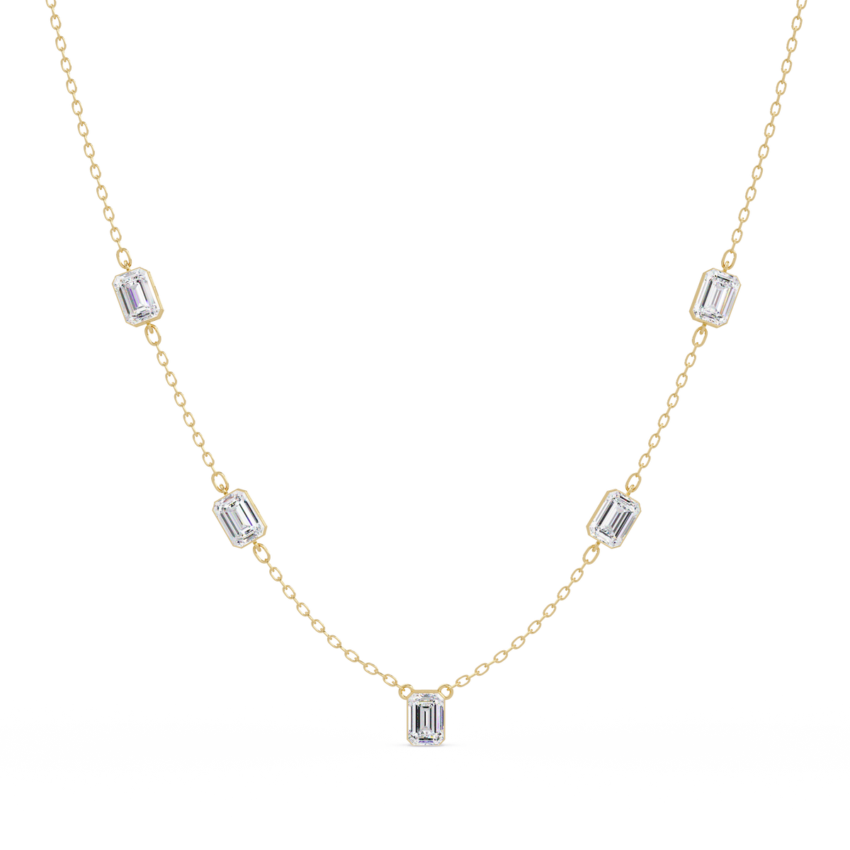 Five Stone Emerald Cut Lab Grown Diamond Station Necklace - HIGHCARAT DIAMONDS