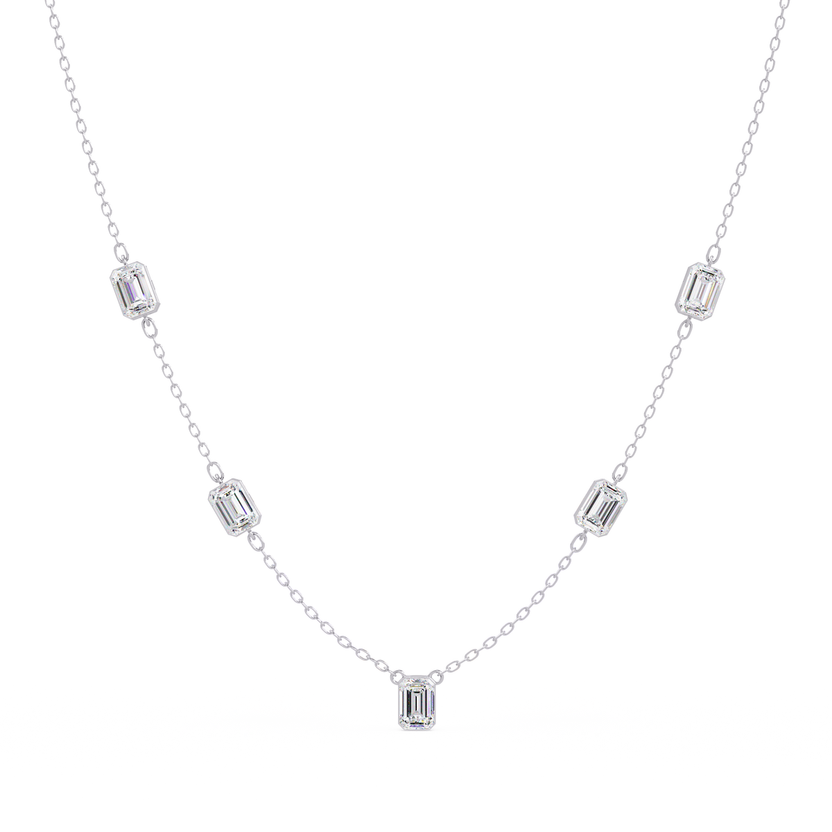 Five Stone Emerald Cut Lab Grown Diamond Station Necklace - HIGHCARAT DIAMONDS