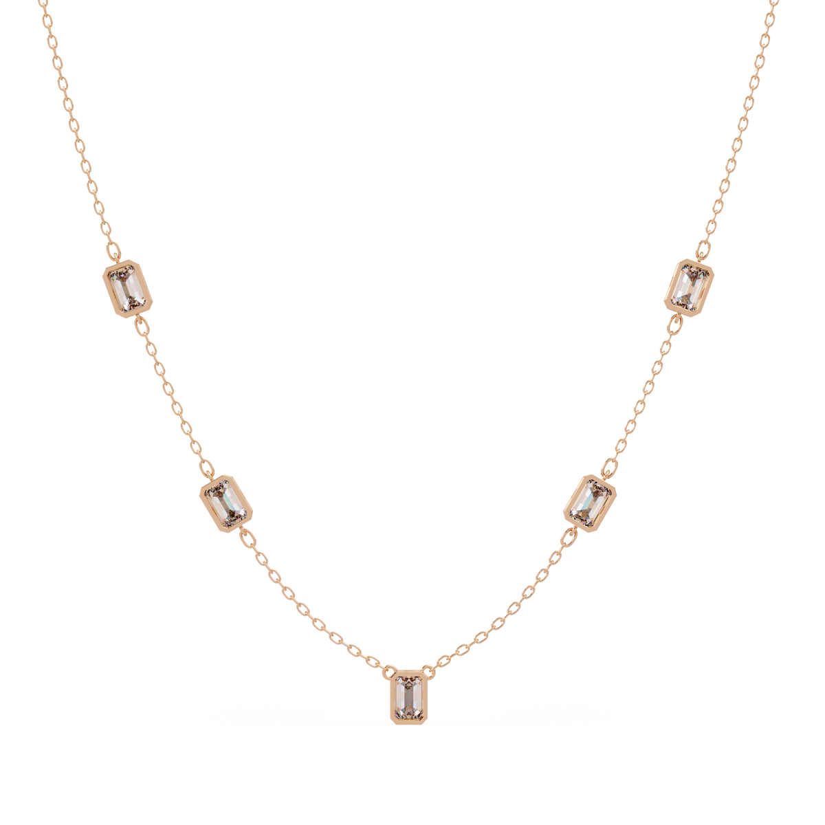 Five Stone Emerald Cut Lab Grown Diamond Station Necklace - HIGHCARAT DIAMONDS