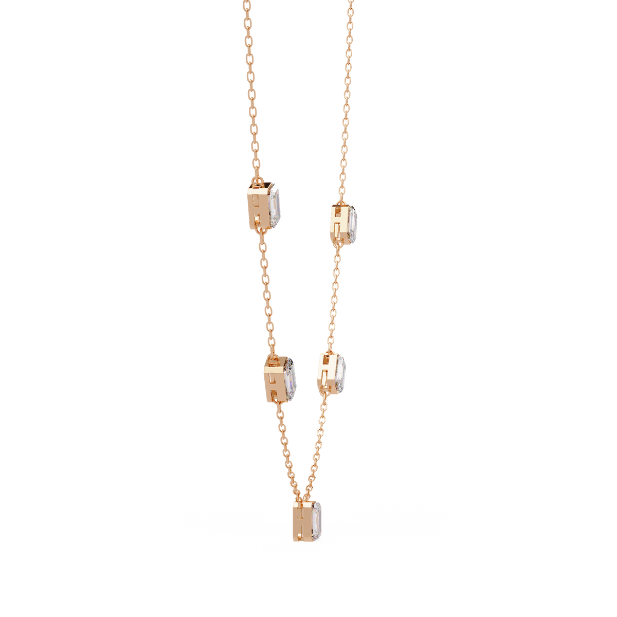 Five Stone Emerald Cut Lab Grown Diamond Station Necklace - HIGHCARAT DIAMONDS