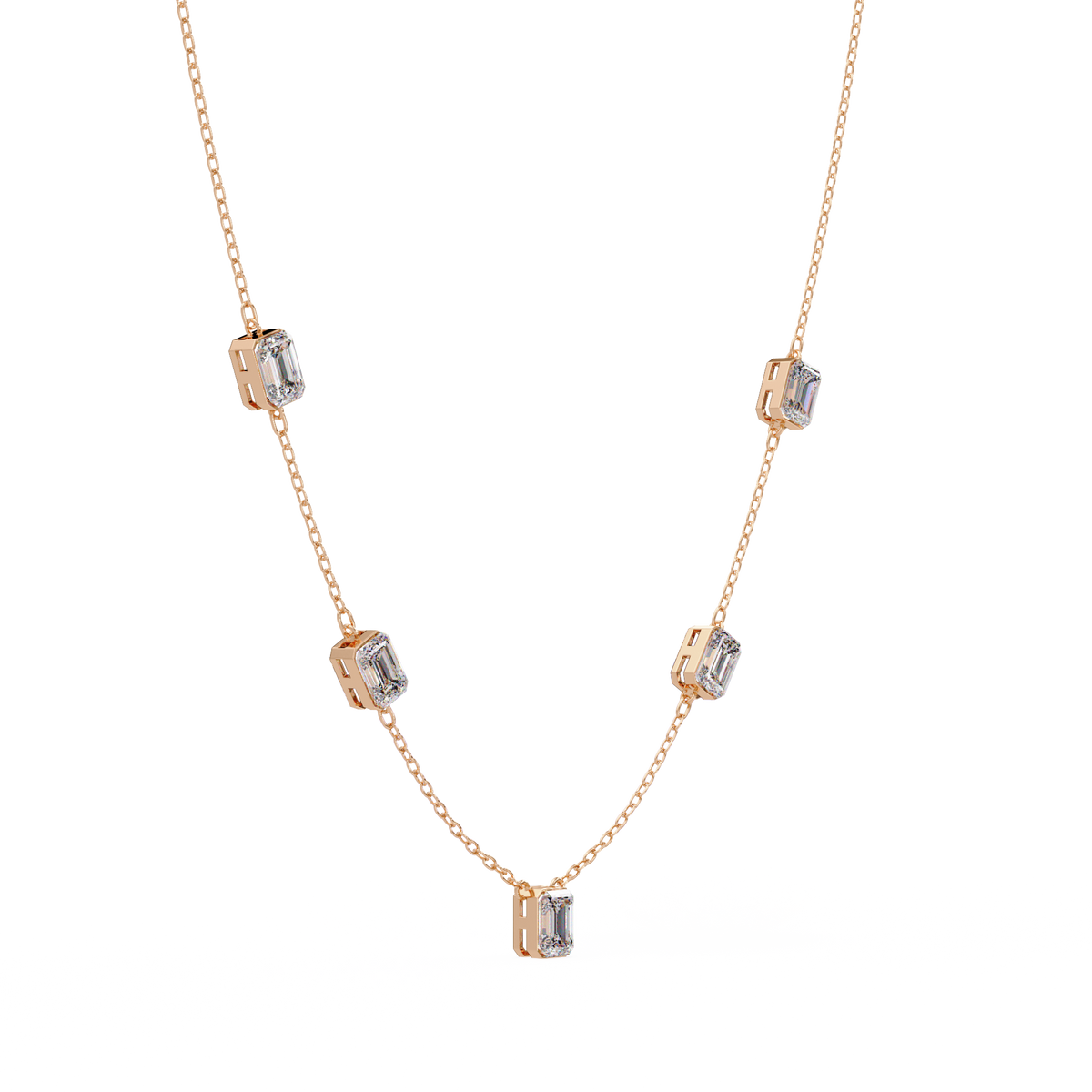 Five Stone Emerald Cut Lab Grown Diamond Station Necklace - HIGHCARAT DIAMONDS