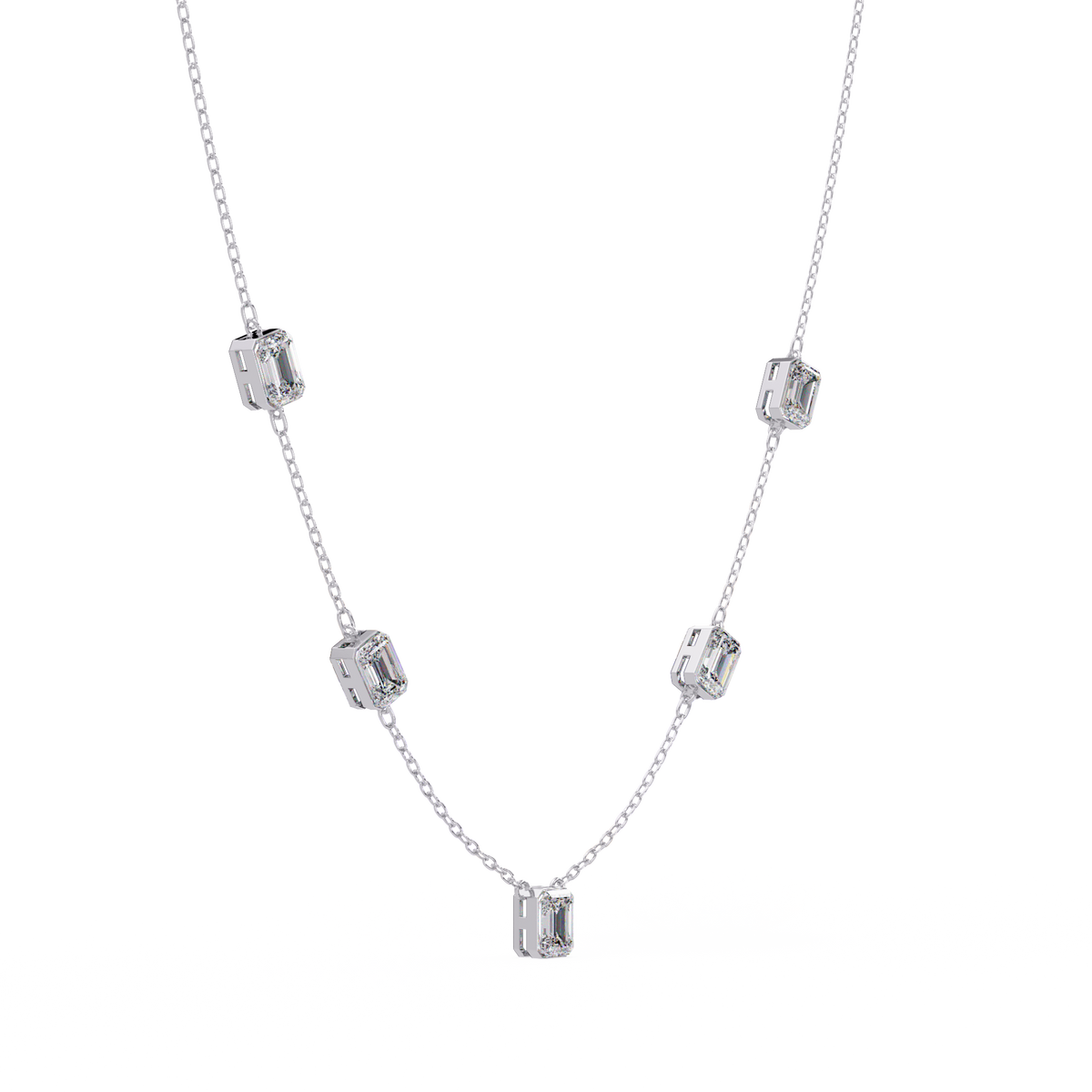 Five Stone Emerald Cut Lab Grown Diamond Station Necklace - HIGHCARAT DIAMONDS