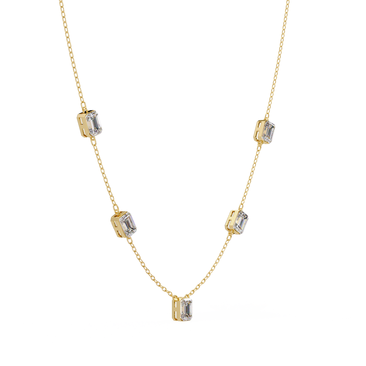 Five Stone Emerald Cut Lab Grown Diamond Station Necklace - HIGHCARAT DIAMONDS