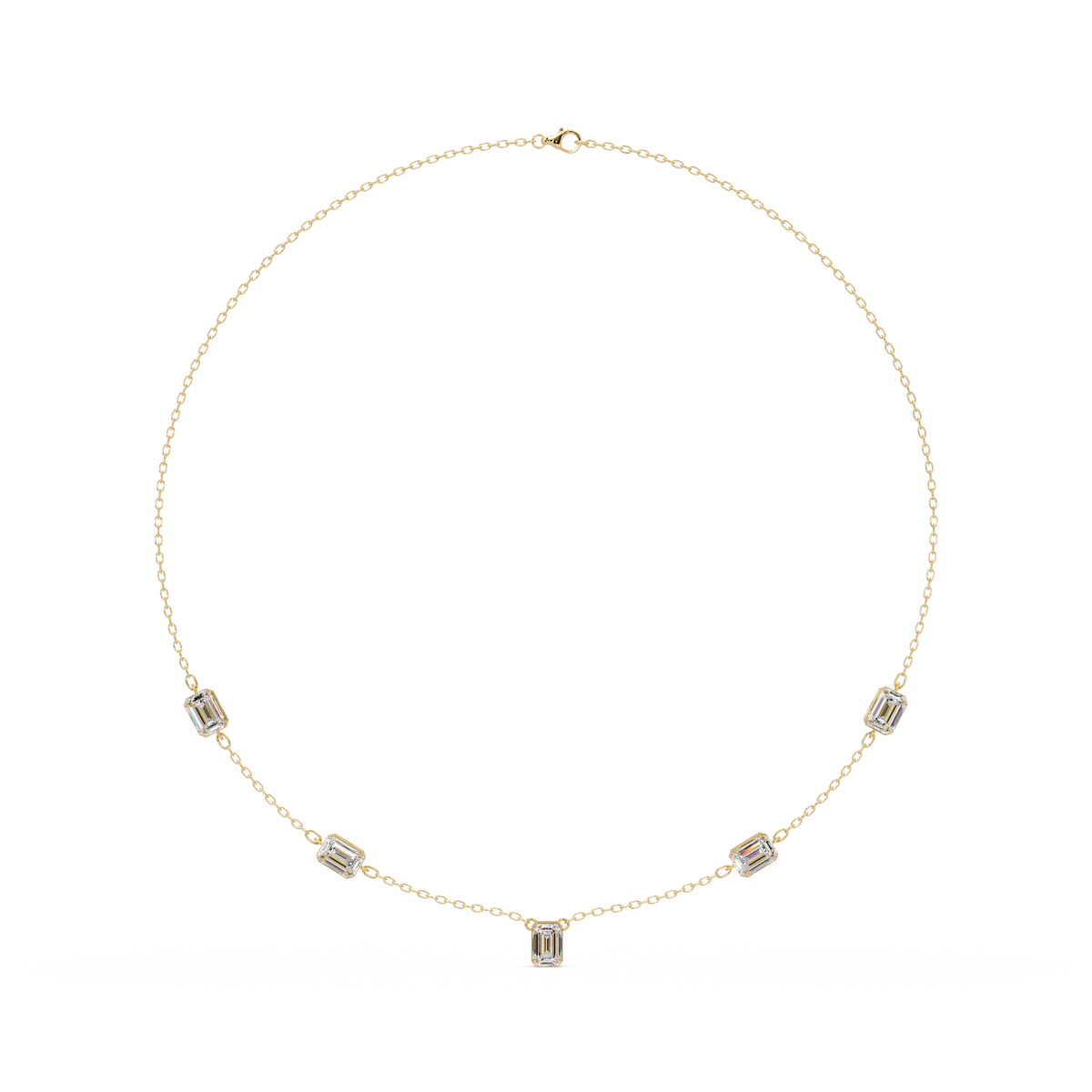 Five Stone Emerald Cut Lab Grown Diamond Station Necklace - HIGHCARAT DIAMONDS