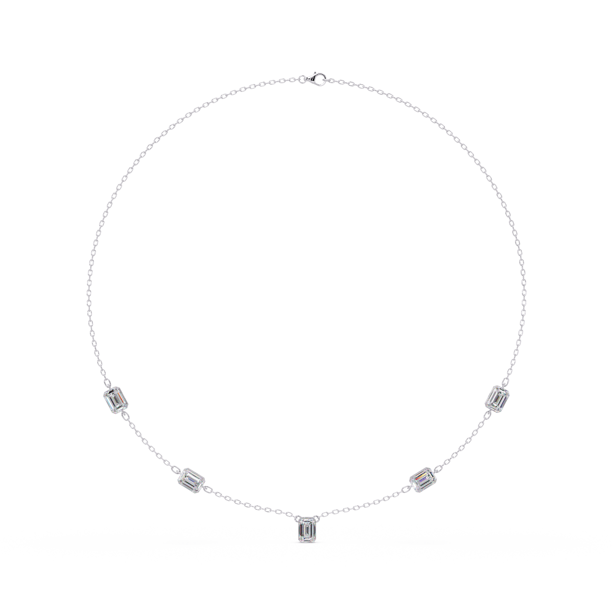 Five Stone Emerald Cut Lab Grown Diamond Station Necklace - HIGHCARAT DIAMONDS