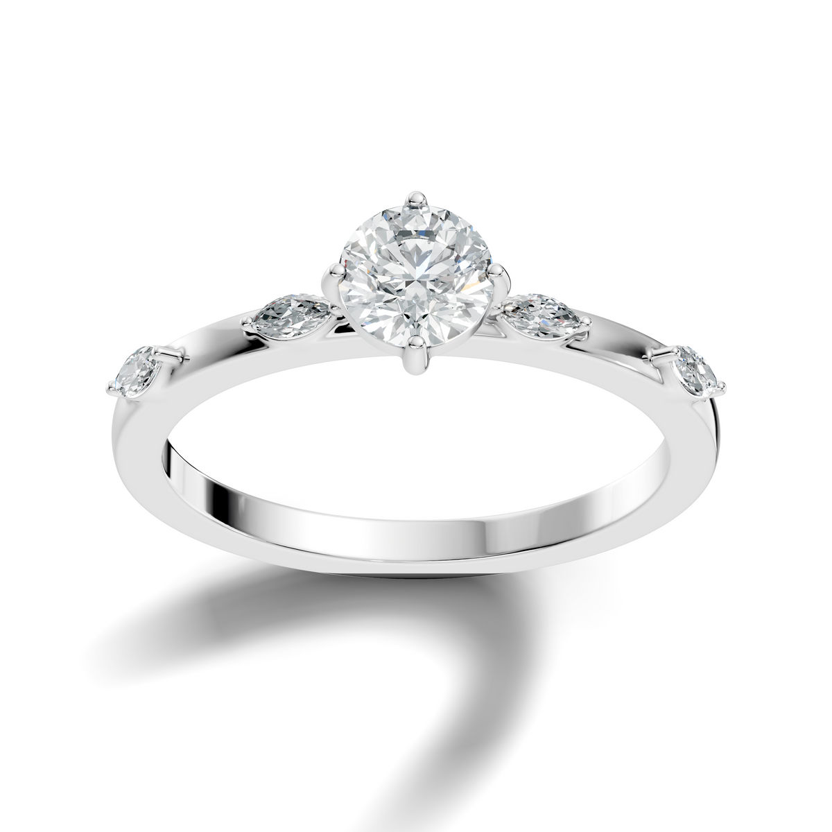 Solitaire Marquise and Round Cut Lab Grown Diamond Vintage Delicate Dainty Party Wear Ring For Her - HIGHCARAT DIAMONDS