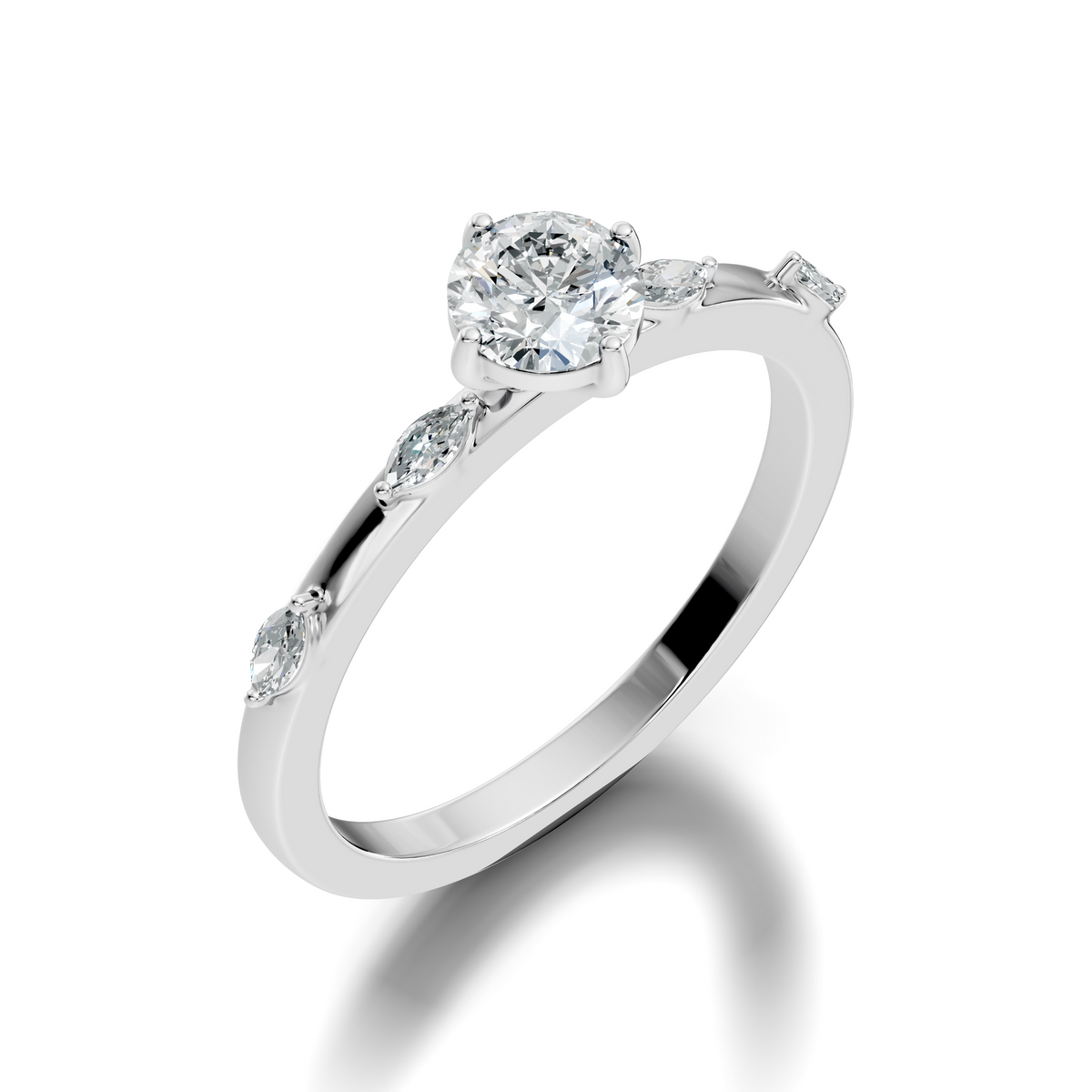 Solitaire Marquise and Round Cut Lab Grown Diamond Vintage Delicate Dainty Party Wear Ring For Her - HIGHCARAT DIAMONDS