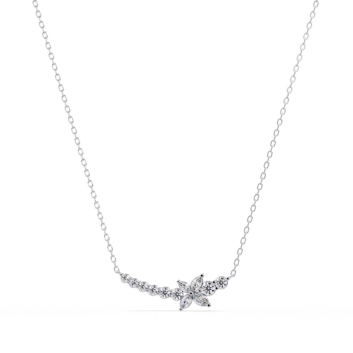 Floral Cluster Lab-Grown Diamond Necklace in White Gold - HIGHCARAT DIAMONDS