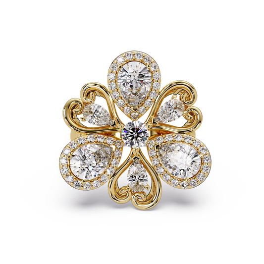 Floral Cluster Lab Grown Multi Pear Diamond Halo Ring - HIGHCARAT DIAMONDS