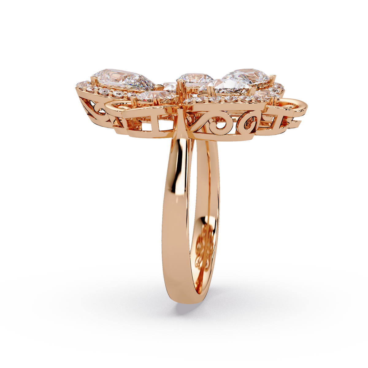 Floral Cluster Lab Grown Multi Pear Diamond Halo Ring - HIGHCARAT DIAMONDS