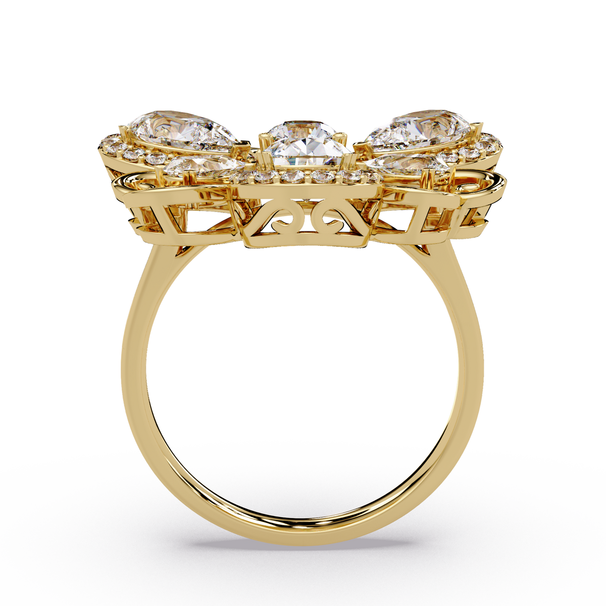 Floral Cluster Lab Grown Multi Pear Diamond Halo Ring - HIGHCARAT DIAMONDS