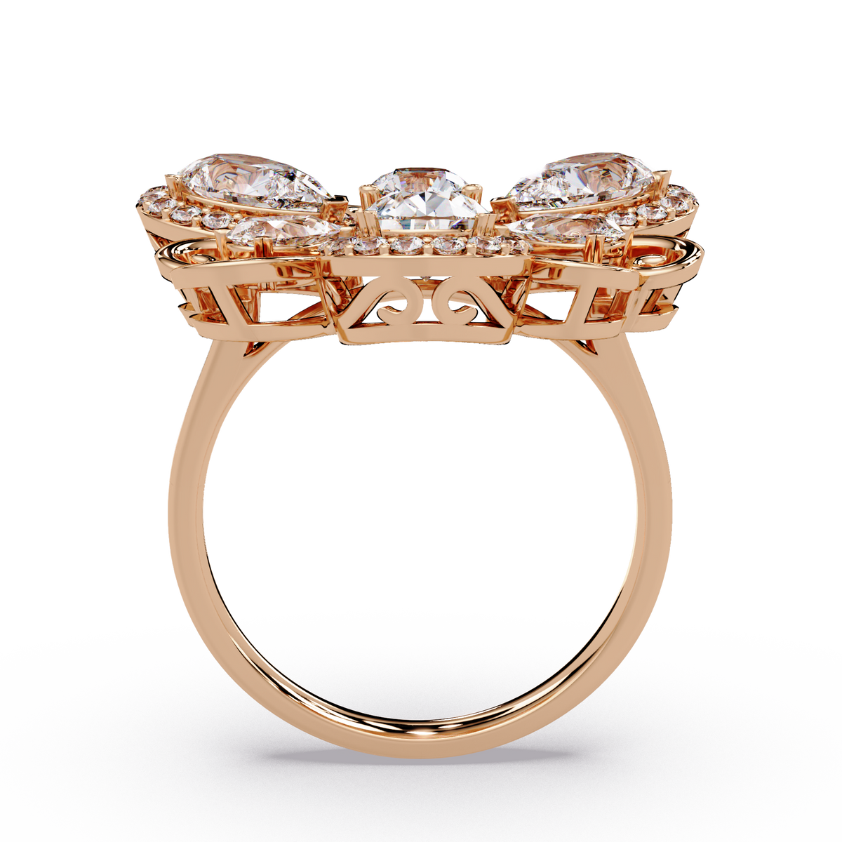 Floral Cluster Lab Grown Multi Pear Diamond Halo Ring - HIGHCARAT DIAMONDS