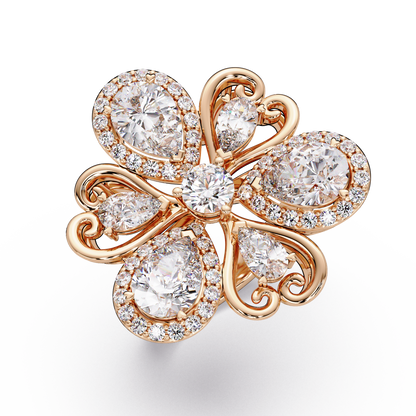 Floral Cluster Lab Grown Multi Pear Diamond Halo Ring - HIGHCARAT DIAMONDS