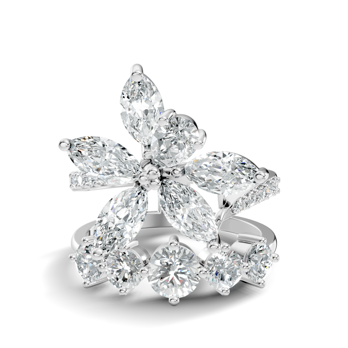 2.92Ct Pear, Marquise and Round Cut Lab Grown Diamond Elegant Delicate Vintage Cluster Wedding Ring For Her - HIGHCARAT DIAMONDS