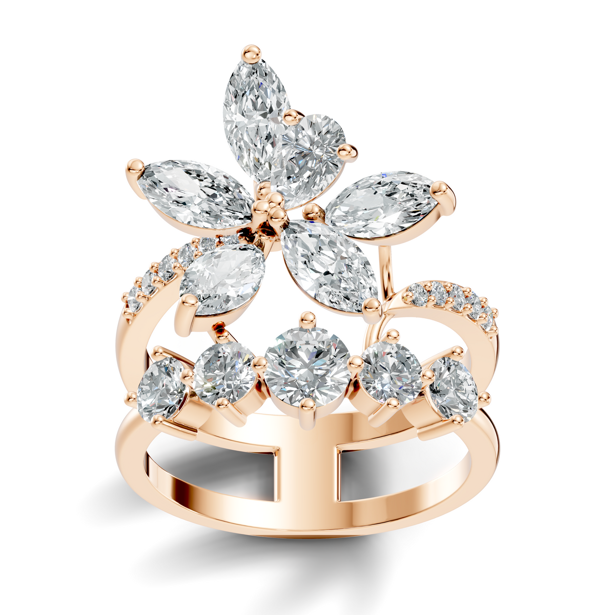 2.92Ct Pear, Marquise and Round Cut Lab Grown Diamond Elegant Delicate Vintage Cluster Wedding Ring For Her - HIGHCARAT DIAMONDS