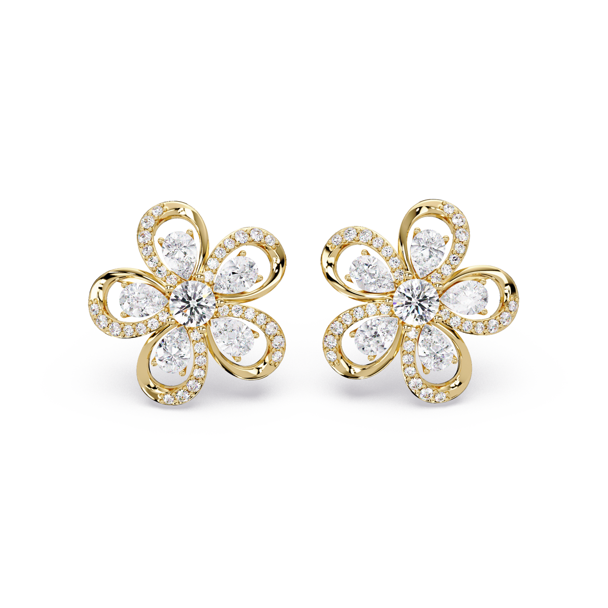 Floral Loop Lab Grown Diamond Stud Earrings with Pear Accents and polished finish