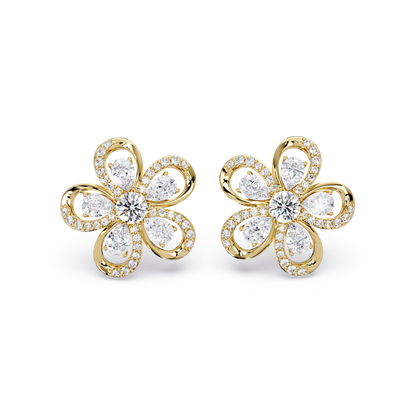 Floral Loop Lab Grown Diamond Stud Earrings with Pear Accents and polished finish
