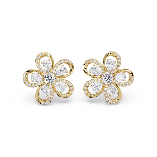 Floral Loop Lab Grown Diamond Stud Earrings with Pear Accents and polished finish