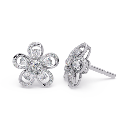 Wear look of floral loop diamond stud earrings with pear accents