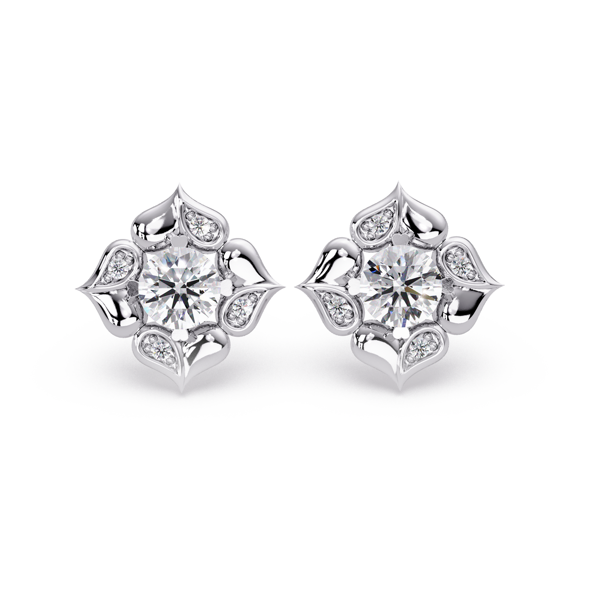 Floral Round Lab Grown Diamond Petal Stud Earrings - HIGHCARAT DIAMONDS