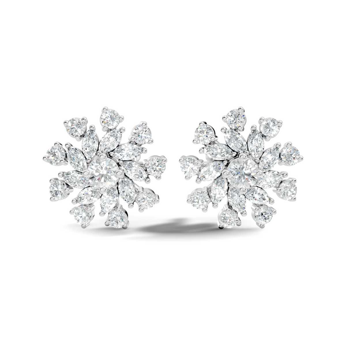 14k Solid Gold Marquise, Round, Lab Grown Diamond Sparkling Sizzling Style Diamond Earrings For Her - HIGHCARAT DIAMONDS