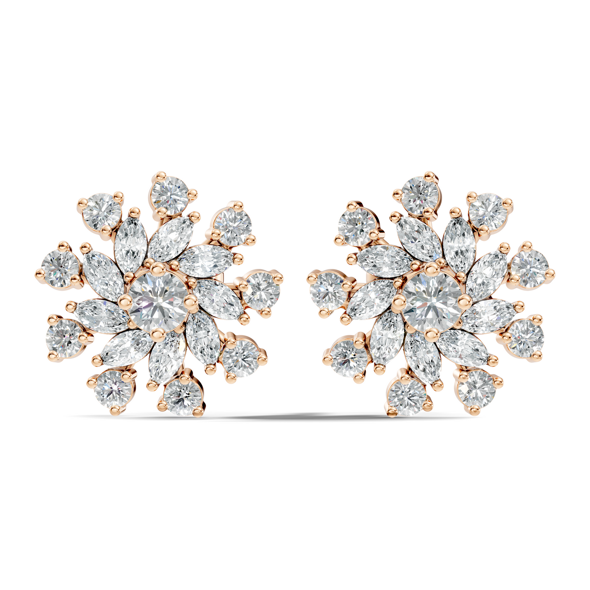 14k Solid Gold Marquise, Round, Lab Grown Diamond Sparkling Sizzling Style Diamond Earrings For Her - HIGHCARAT DIAMONDS
