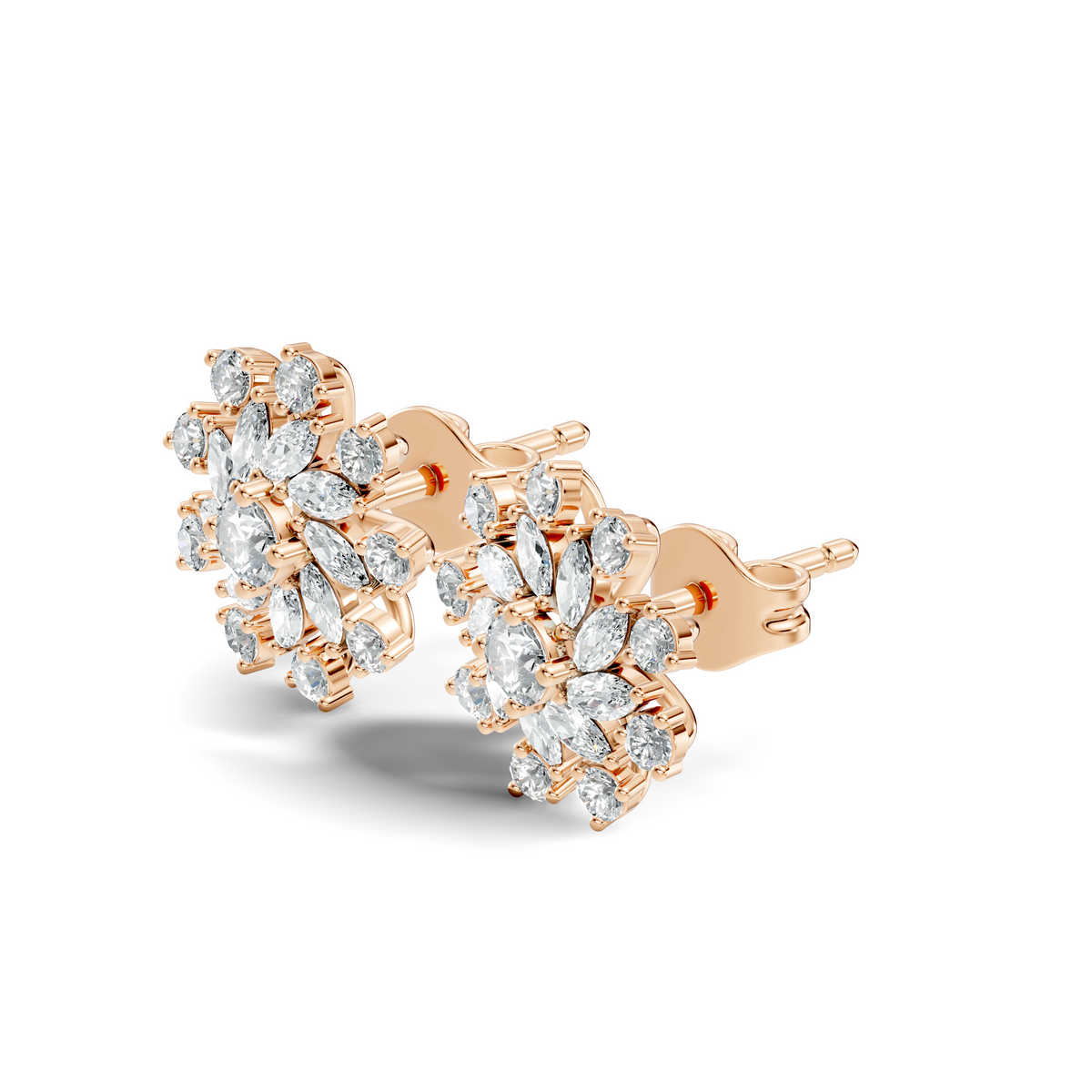 14k Solid Gold Marquise, Round, Lab Grown Diamond Sparkling Sizzling Style Diamond Earrings For Her - HIGHCARAT DIAMONDS