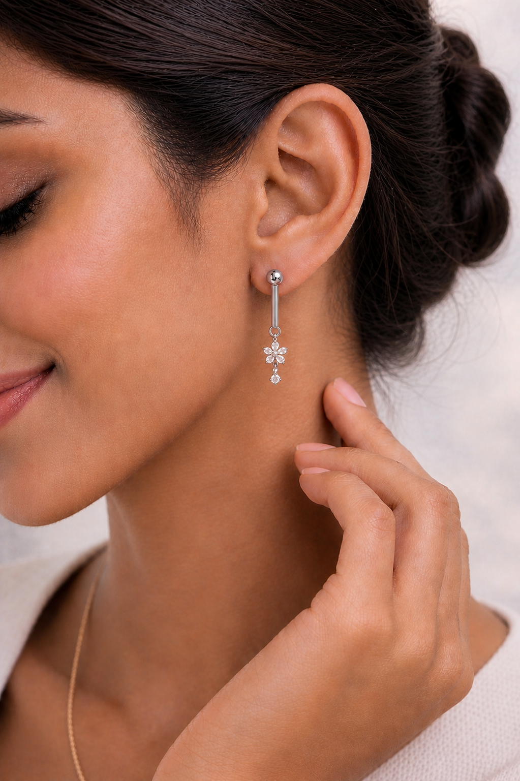 Flower Drops Lab Grown Rose Gold Diamond Unique Earring - HIGHCARAT DIAMONDS
