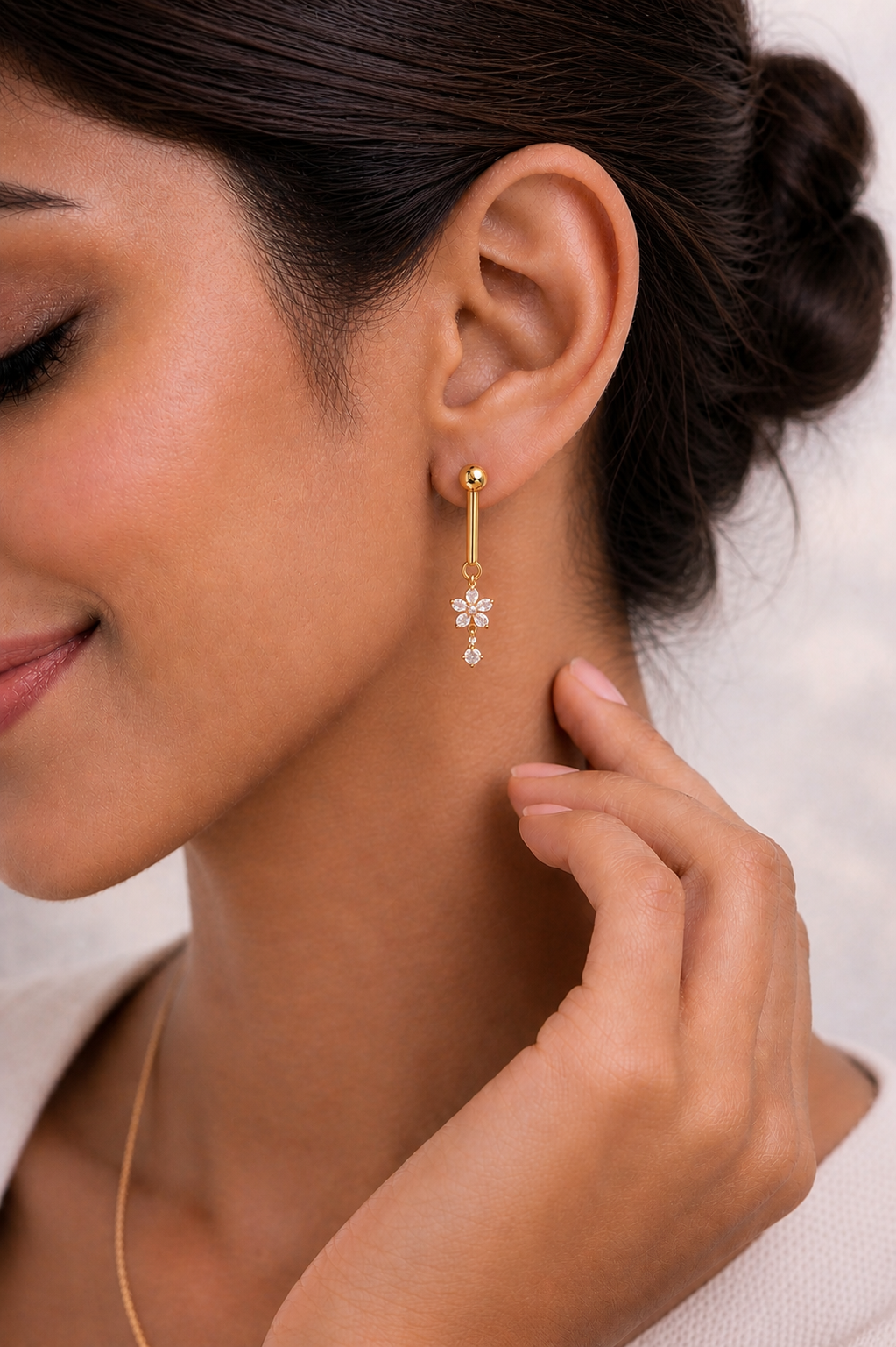 Flower Drops Lab Grown Rose Gold Diamond Unique Earring - HIGHCARAT DIAMONDS