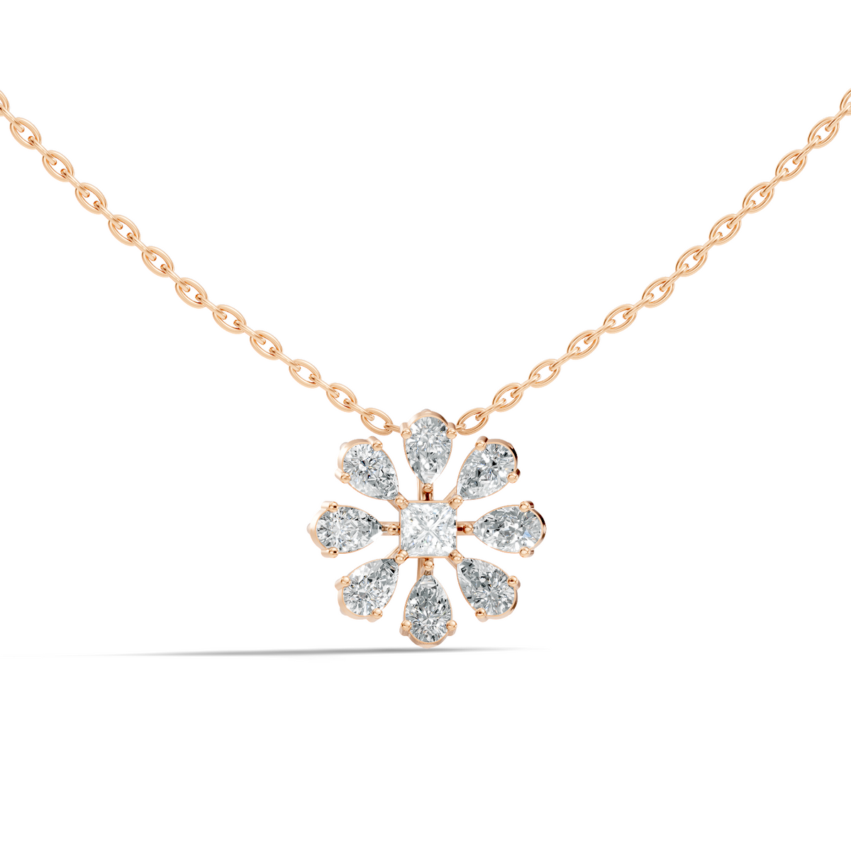 10k Solid White Gold 3.006 Ct Princess-Pear Shape Lab Grown-Natural Diamond Unique Look Diamond Pendant - HIGHCARAT DIAMONDS