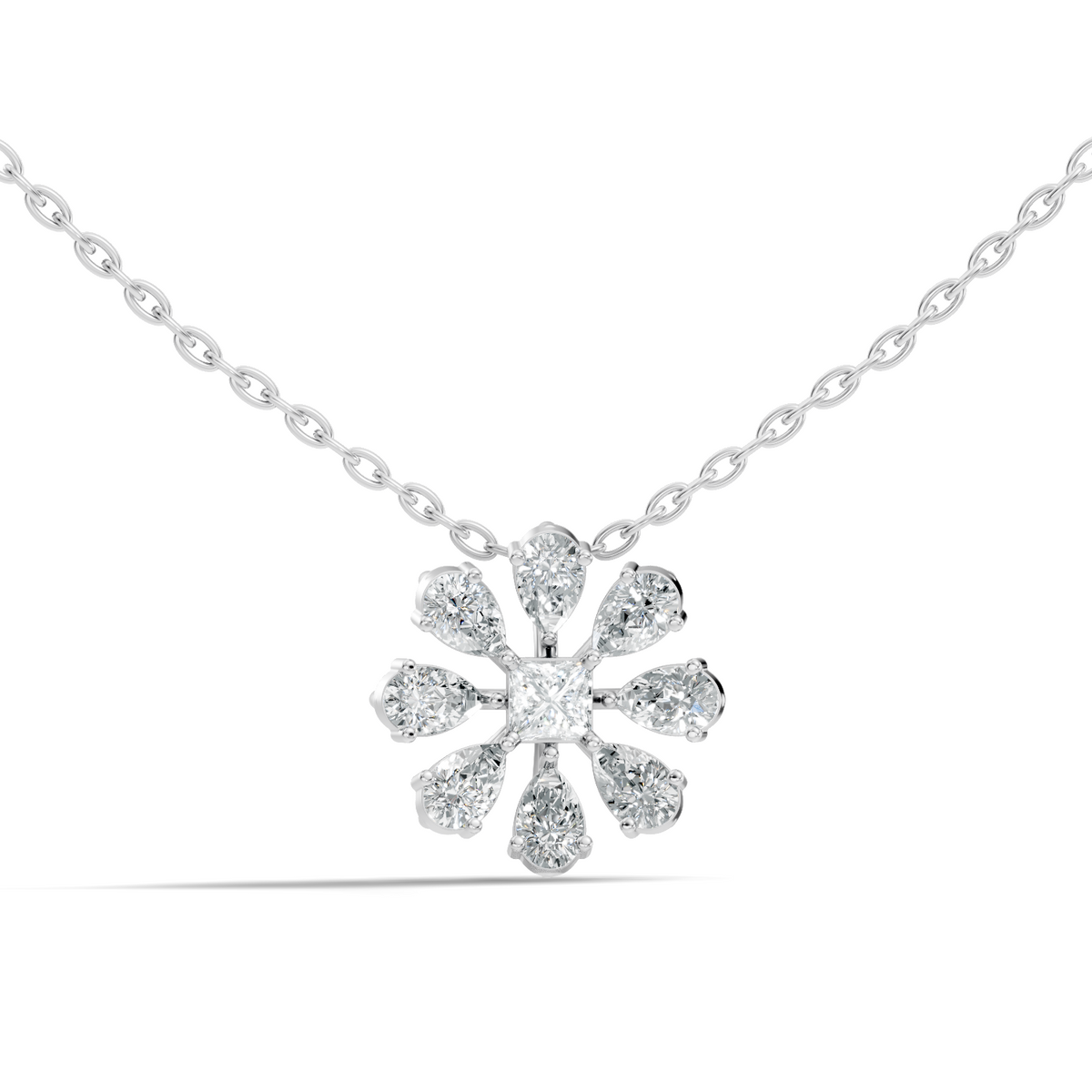10k Solid White Gold 3.006 Ct Princess-Pear Shape Lab Grown-Natural Diamond Unique Look Diamond Pendant - HIGHCARAT DIAMONDS