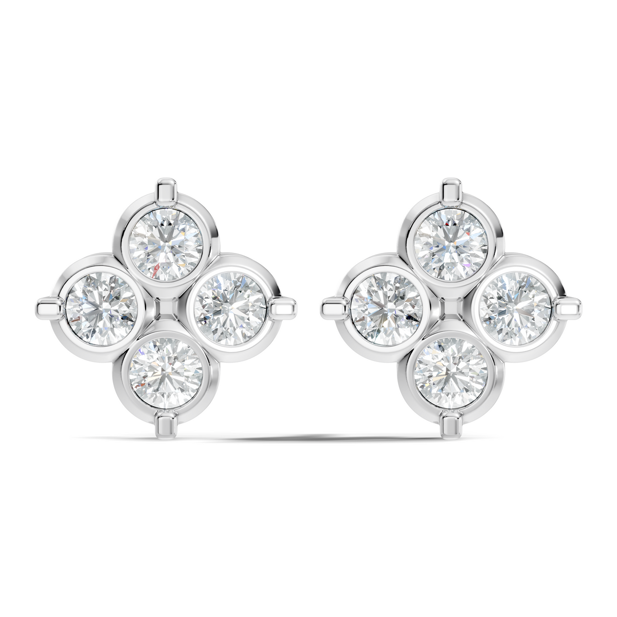Luxury 14K Labgrown Gold Diamond Stud Earrings Four-Stone Round Bezel Set Cluster Style - HIGHCARAT DIAMONDS