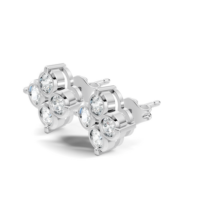Luxury 14K Labgrown Gold Diamond Stud Earrings Four-Stone Round Bezel Set Cluster Style - HIGHCARAT DIAMONDS