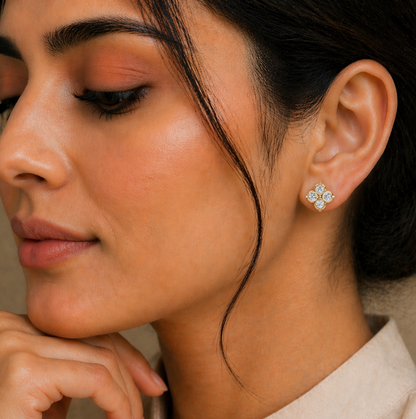 Four Stone Round Cut Lab Grown Diamond Bezel Stud Earring - HIGHCARAT DIAMONDS #wearthelook