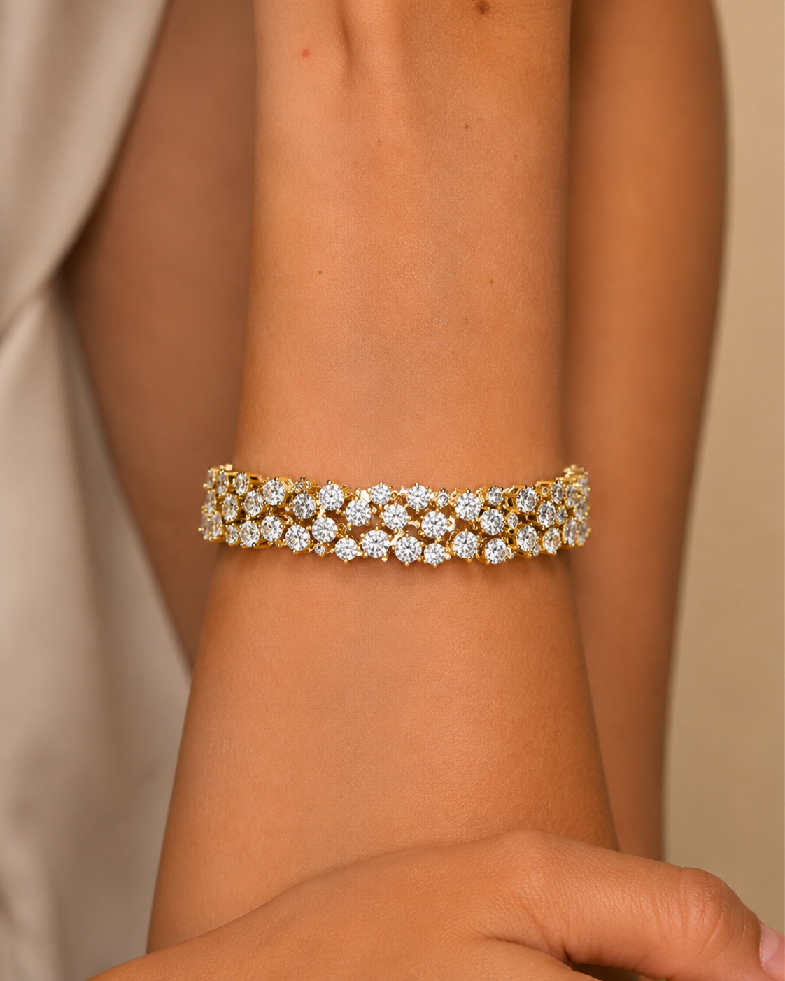 Lab Grown Round Diamond Multi Row Rose Gold Tennis Bracelet