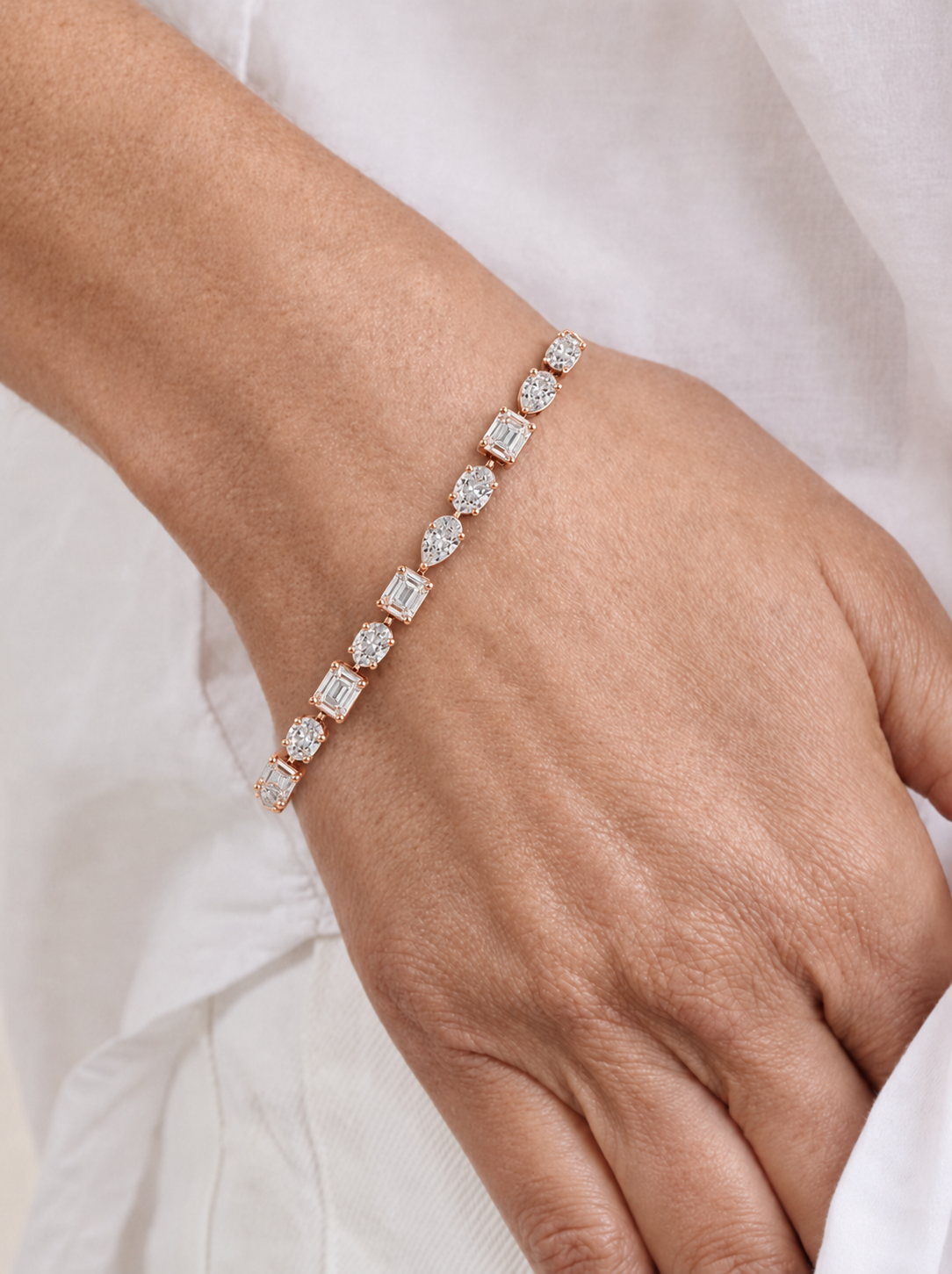 Pear Emerald & Oval Cut Lab Grown Tennis Diamond Bracelet