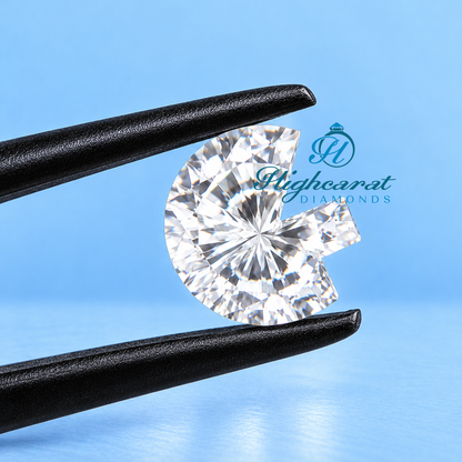 Close-up of unique G shape lab grown diamond details