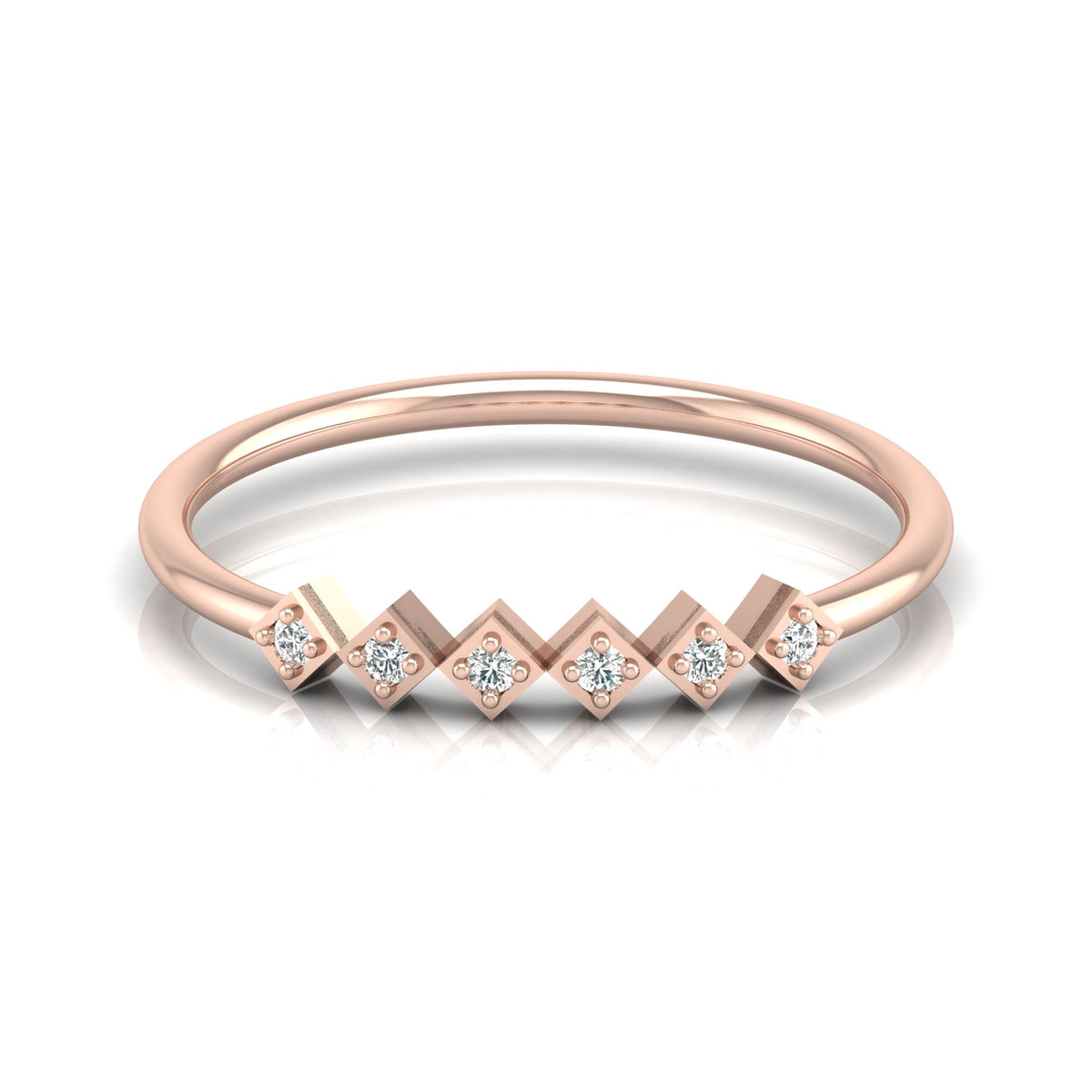Geometric Diamond Band Ring For Women's Modern Square-Set Round Diamond Ring In 14K Solid Gold - HIGHCARAT DIAMONDS